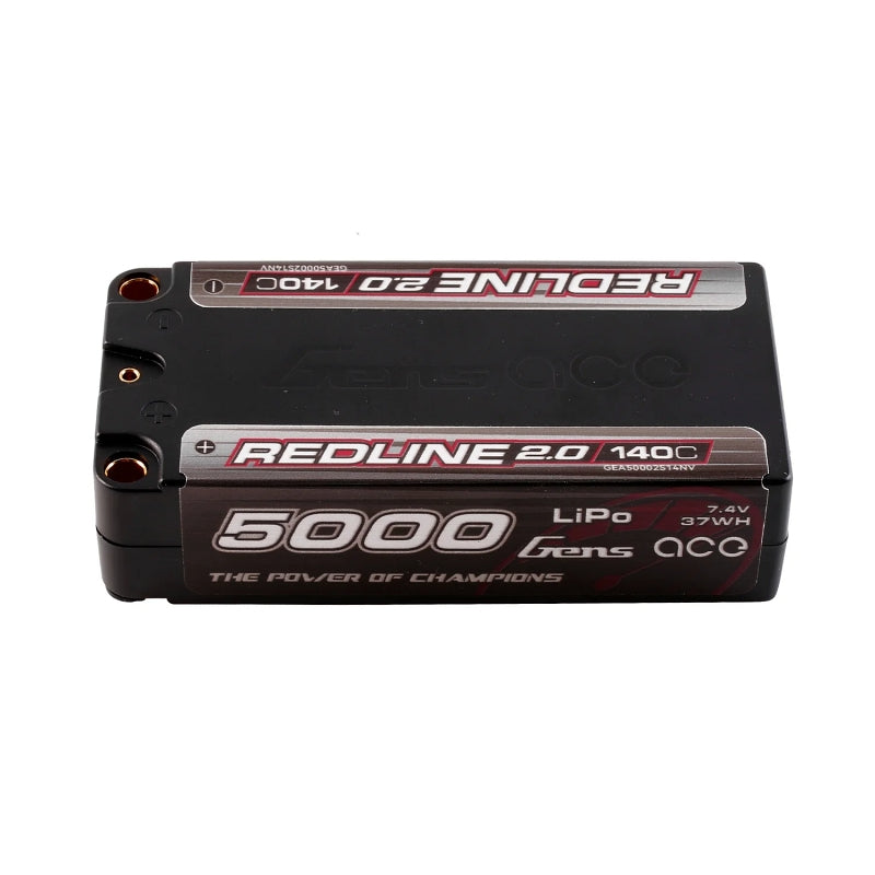 Gens Ace Redline 2.0 5000mAh 2S 140C 7.4V HardCase 63# Shorty Lipo Battery with 5.0mm Bullet Connector - GA5000-2S140-S-RL2.0