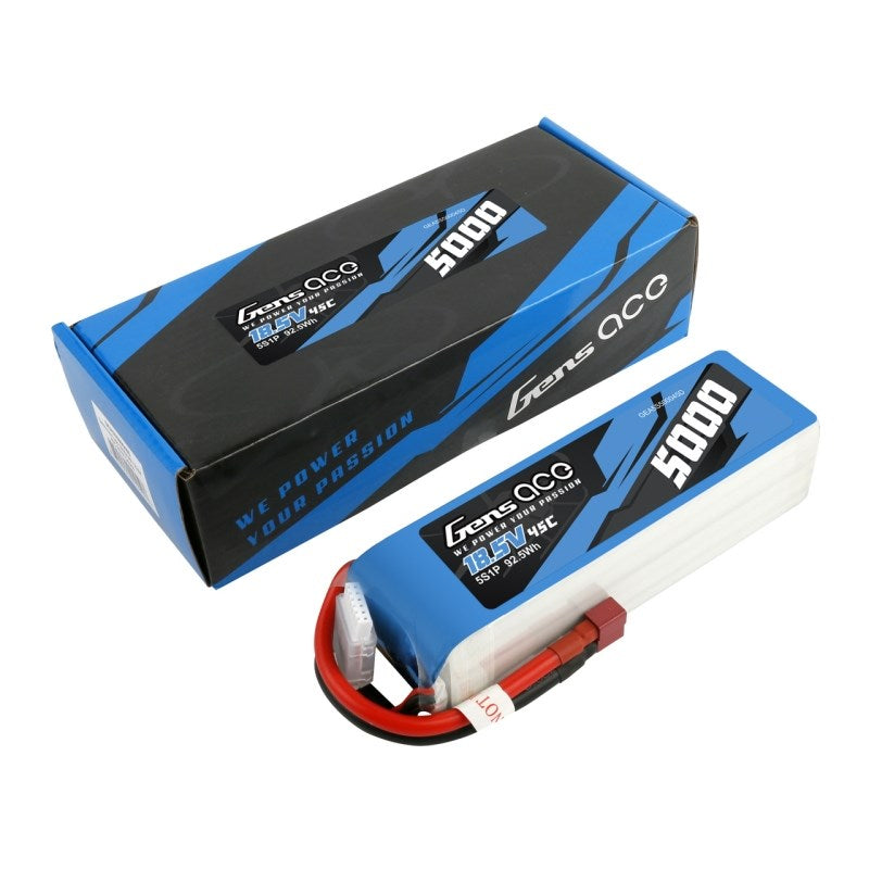 Gens Ace GA5000-5S45-EC5 Gens Ace 5000mAh 5S 18.5v 45C Lipo Battery for F3A 154x46x38mm 600g with EC5 Plug and XH Balance
