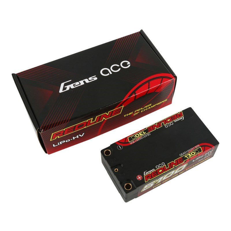 Gens Ace GA5100-2S130-S-HV Gens Ace Redline HV 5100mAh 7.6v 130C Shorty Lipo Battery 5mm Bullet 208g 96x46x25mm