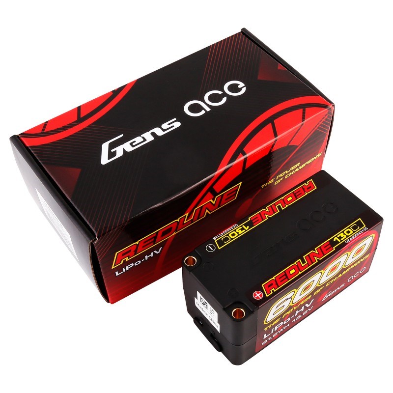 Gens Ace GA6000-4S130-S-HV New Gens Ace Redline 6000mAh 4S HV 15.2V 130C Shorty 1/8th Battery with 5mm Plug 410g 97.8x46.8x46.8mm