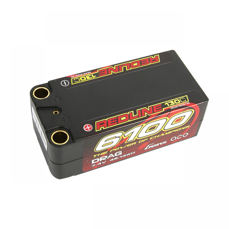 Gens Ace GA6100-2S130-DRAG Redline 6100mAh 2S 7.4v Shorty Drag RAce Lipo 96x46x35mm 298g 8mm Bullet
