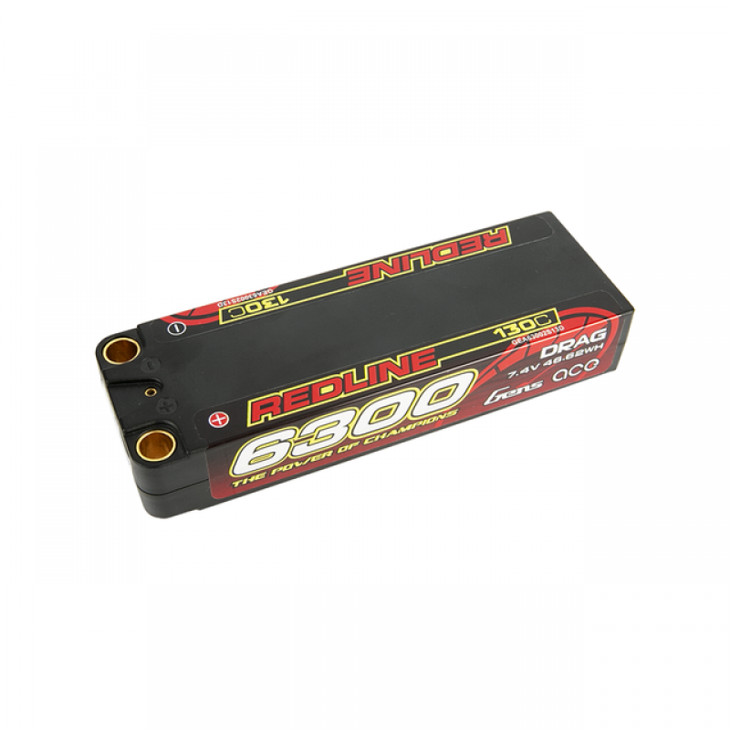 Gens Ace GA6300-2S130-DRAG Redline 6300mAh 2S 7.4v Drag RAce Lipo 138x46x25mm 300g 8mm Bullet