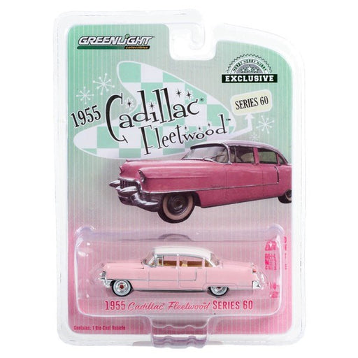 GreenLight 30396 1/64 1955 Cadillac Fleetwood Series 60 (Pink w/White Roof) (8525539868909)