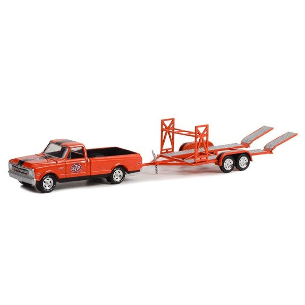 GreenLight 32260-B 1/64 1968 Chevrolet C-10 w/Bedcover and Tandem Trailer - STP (8868024058093)