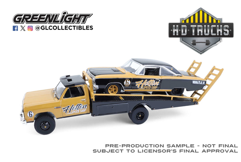 Greenlight GL-33260-A 1/64 1985 Dodge RAM D350 Ramp Truck with 1965 Dodge Coronet (9201985683693)