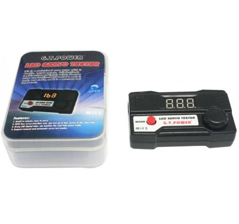 GT Power GT-60 LED Servo Tester. Four port servo interface LED digital display real-time pulse width manual & automatic servo test modes. Black Case.