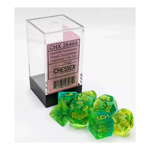 Chessex 26466 Gemini Translucent Green-Teal/yellow 7-Dice Set (9003746164973)