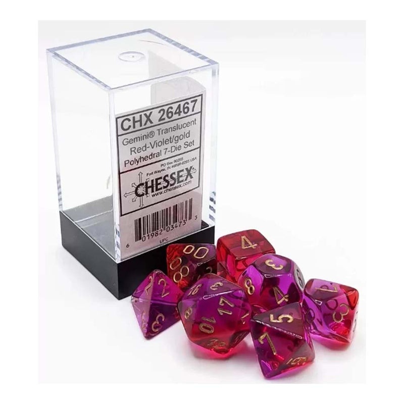 Chessex 26467 Gemini Translucent Red-Violet/gold 7-Dice Set (9003746787565)