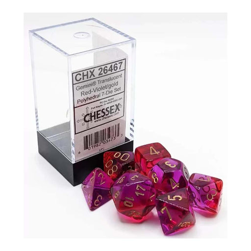 Chessex 26467 Gemini Translucent Red-Violet/gold 7-Dice Set (9003746787565)