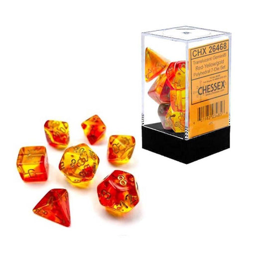 Chessex 26468 Gemini Translucent Red-Yellow/gold 7-Dice Set (9004784615661)