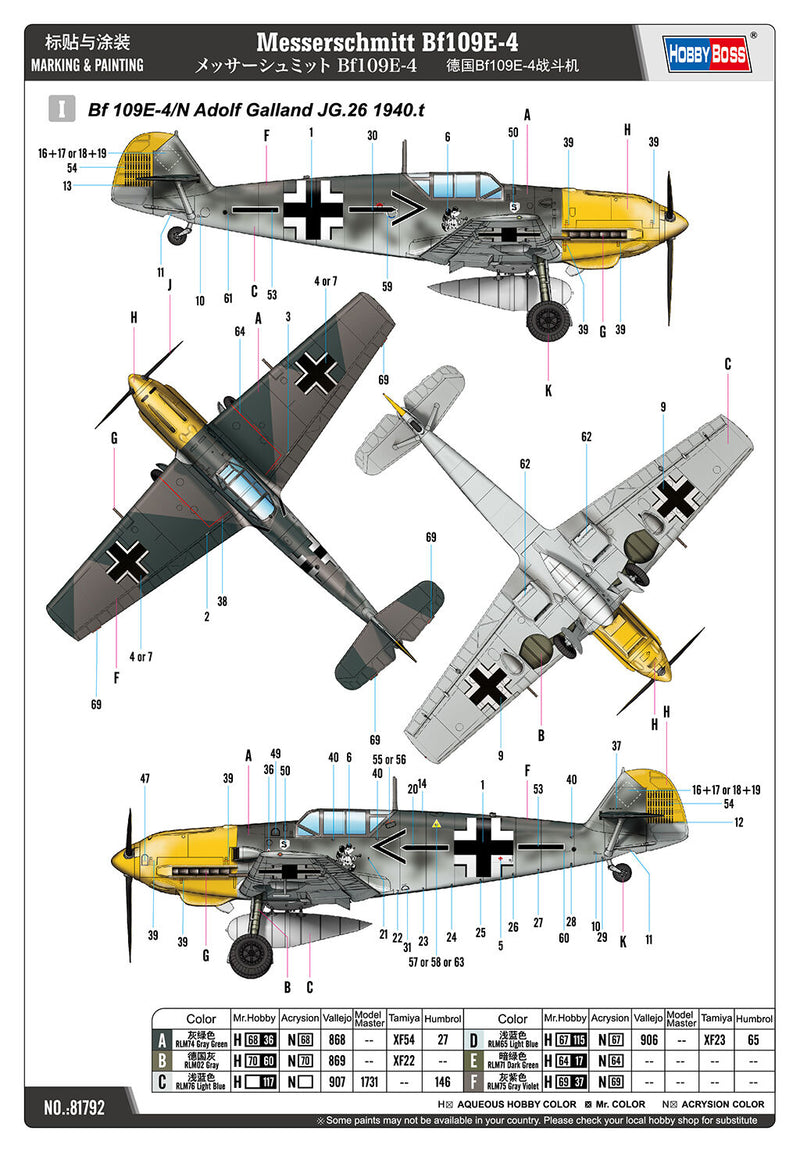 Hobby Boss 81792 1/48 Messerschmitt Bf109E-4