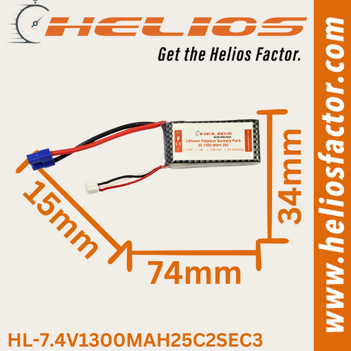 Helios - 7.4V 2S 1300mah 25C Lipo Battery EC3 Plug (8322071068909)