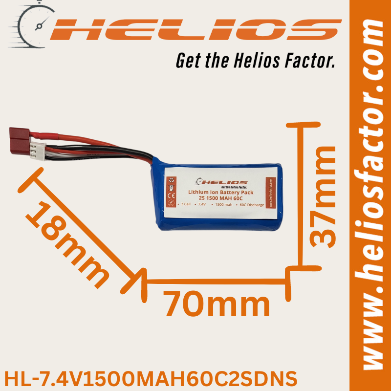 Helios - 7.4V 2S 1500mah 60C LiIon Battery Deans Plug (Blackzon Smyter)