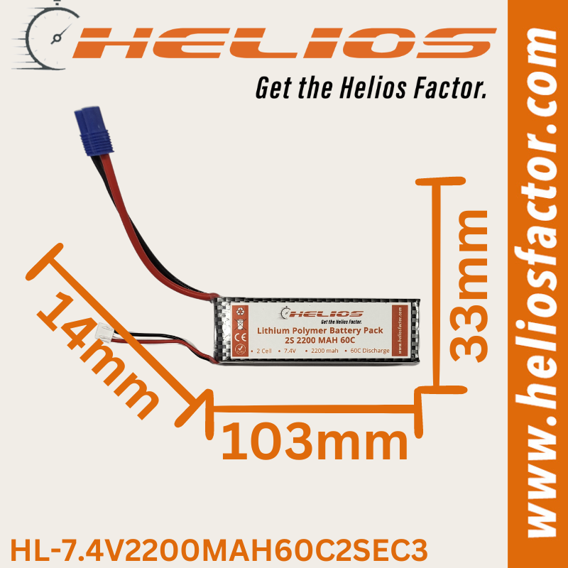 Helios - 7.4V 2S 2200mah 60C Lipo Battery EC3 Plug