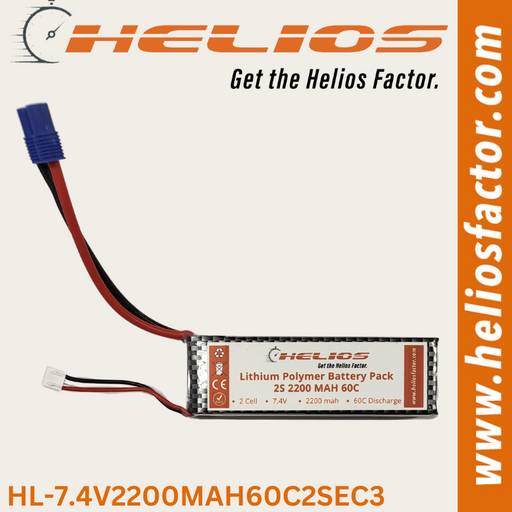 Helios - 7.4V 2S 2200mah 60C Lipo Battery EC3 Plug (8322071560429)