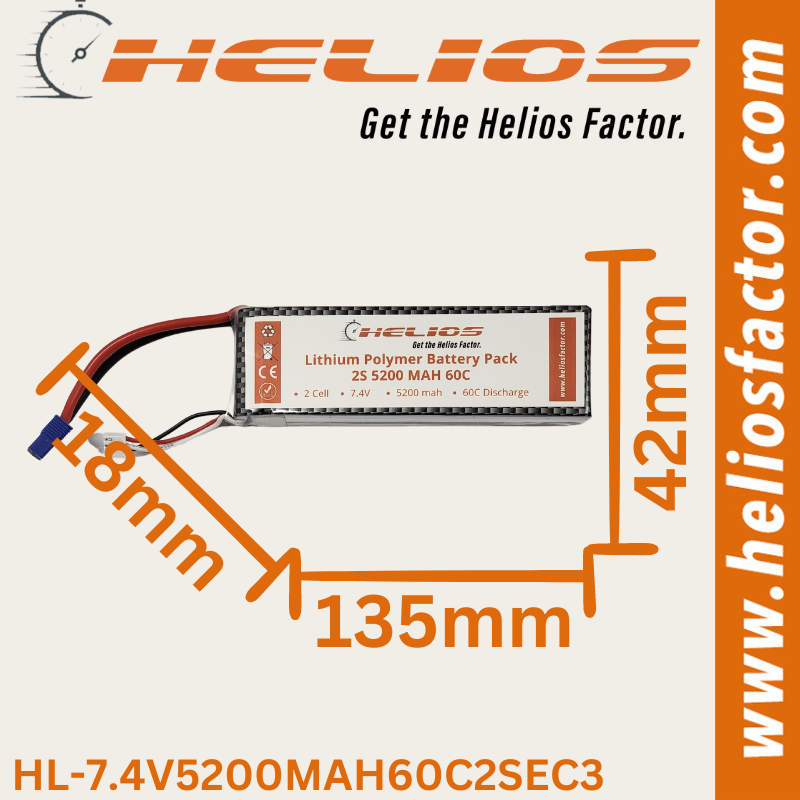 Helios - 7.4V 2S 5200mah 60C Lipo Battery EC3 Plug