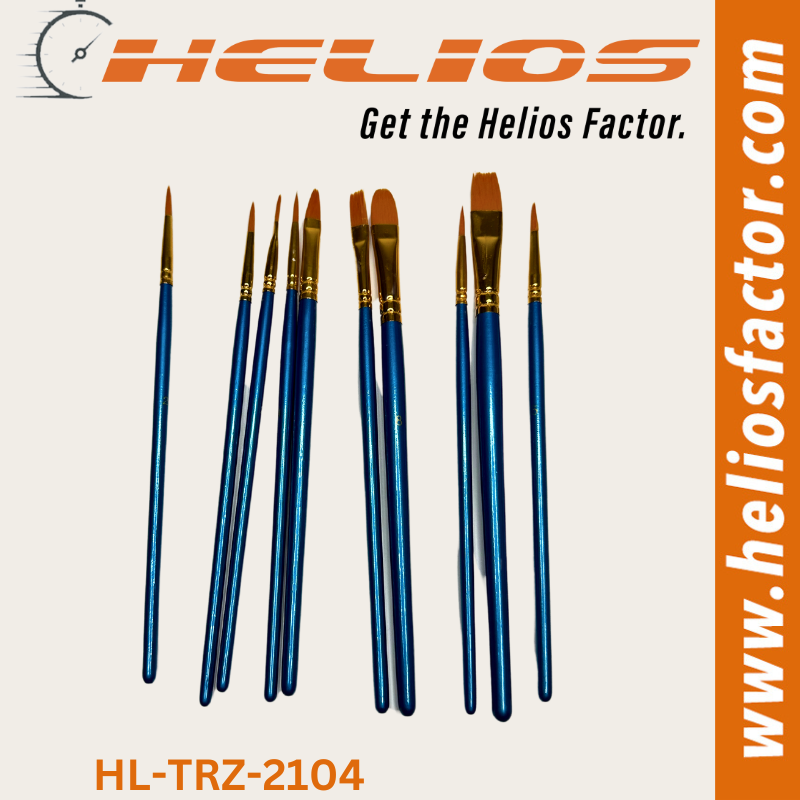 Helios - 10 Pcs Set Professional Nylon Paint Brush - Watercolor Acrylic - Wooden Handle