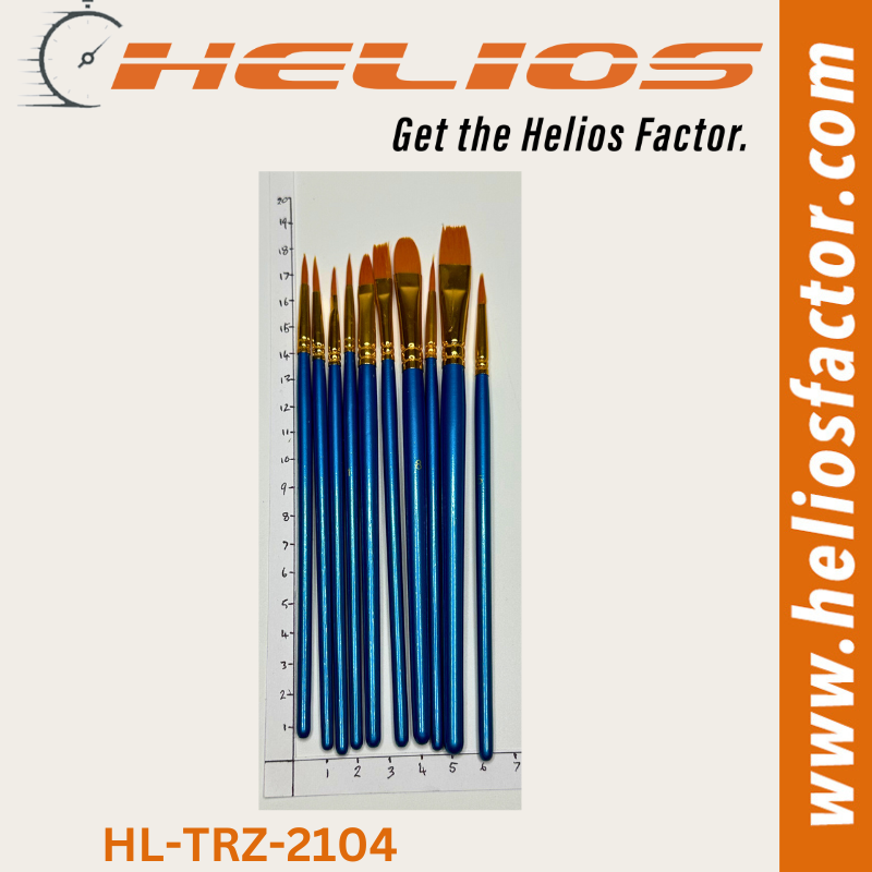 Helios - 10 Pcs Set Professional Nylon Paint Brush - Watercolor Acrylic - Wooden Handle
