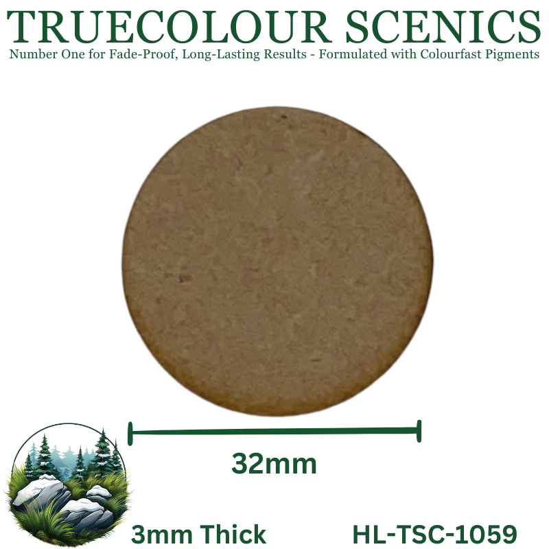 Truecolour Scenics Miniture Base (MDF) - Round - 32mm (Round) x 3mm (Thick)