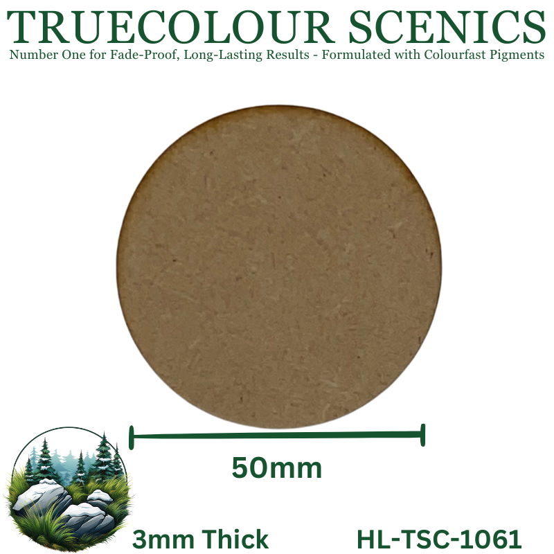 Truecolour Scenics Miniture Base (MDF) - Round - 50mm (Round) x 3mm (Thick)