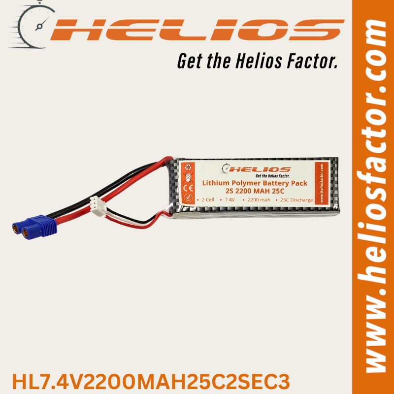 Helios - 7.4V 2S 2200mah 25C Lipo Battery EC3 Plug - Hobby City NZ