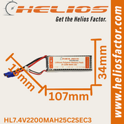 Helios - 7.4V 2S 2200mah 25C Lipo Battery EC3 Plug - Hobby City NZ