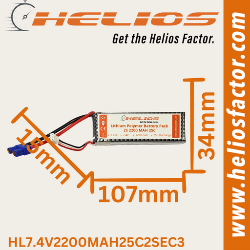 Helios - 7.4V 2S 2200mah 25C Lipo Battery EC3 Plug - Hobby City NZ