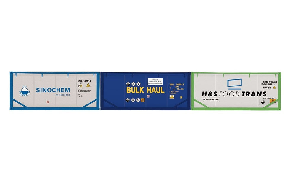 Hornby R60129 Sinochem Bulk Haul & H&S Foodtrans Container Pack 3 x 20' Tanktainers - Era 11 (8176228466925)