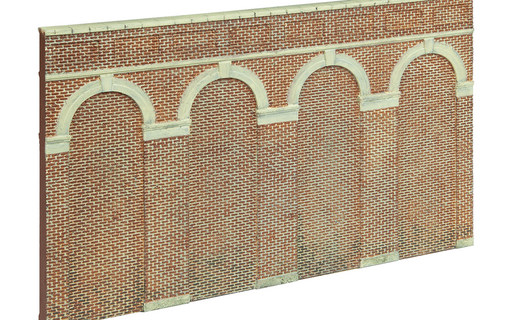 Hornby R7372 High Level Arched Retaining Walls x 2 (Red Brick) (8195285385453)