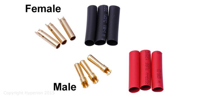 Hyperion HP-CONN-40-03M 4.0mm Standard Gold Connectors (3 Male)