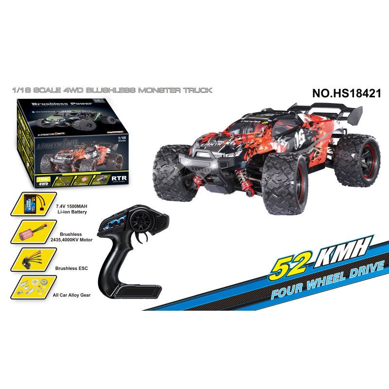 HOSpeed HS18421 1/18 Lightning Brushless Truggy red 7.4V 1500mAh Li-Ion USB Charger