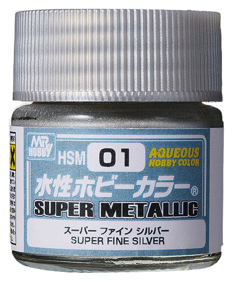 Gunze HSM01 Mr.Hobby Aqueous Acrylic Color Super Metallic Fine Silver (10ml) - Hobby City NZ (8435706331373)