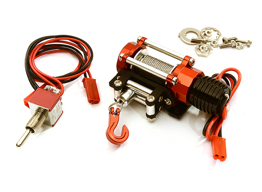 Integy C24659RED V2 Billet Machined Realistic Power Winch for 1/10 Crawlers (Red) (7521372078317)
