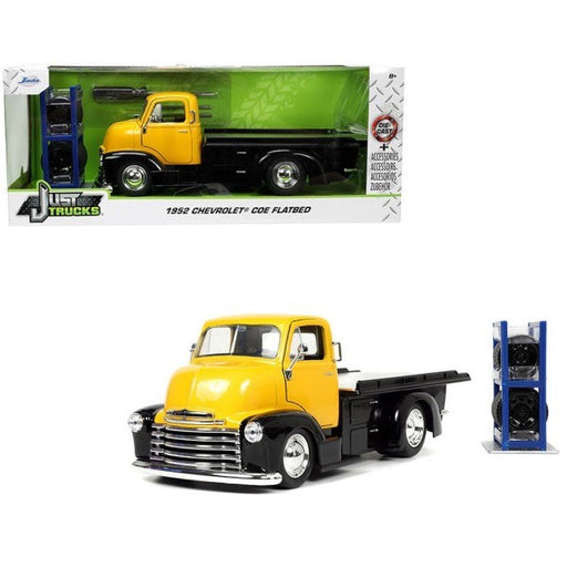 Jada 33848 1/24 1952 Chevrolet Coe Flatbed (Yellow/Black) w/Wheel Rack - Just Trucks (8062702911725)
