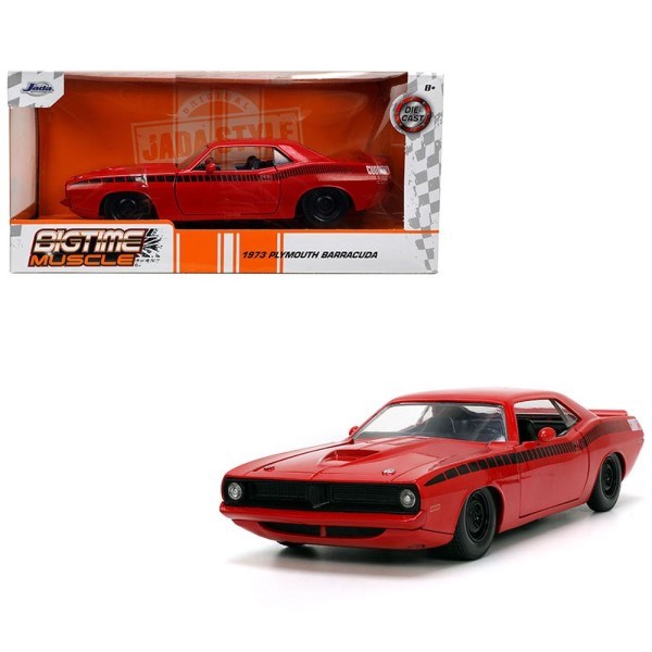 Jada 34037 1/24 1973 Plymouth Barracuda (Red/Black Stripes) - BigTime Muscle (8062701469933)