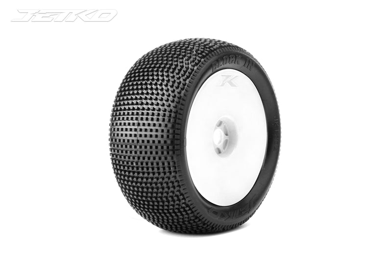 Jetko JKO1202DWUSG BLOCK IN 1/8 Truggy Wheel and Tire Pair Ultra Soft White Rim (9250493563117)