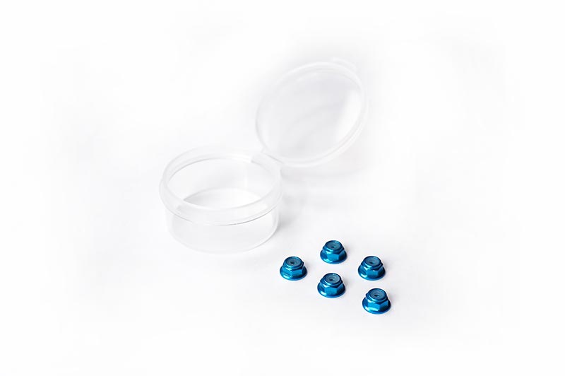 Koswork KOS04371-1F M2 Aluminum Flanged Nylon Lock Nuts Mini-Z Blue (w/container) (5) (9001931407597)