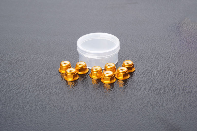 Koswork KOSN1004GD M4 Aluminum Flanged Nylon Lock Nuts Gold (w/container) (8) (9003677450477)