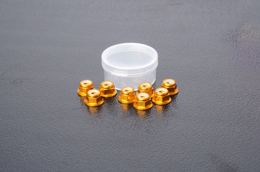 Koswork KOSN1004GD M4 Aluminum Flanged Nylon Lock Nuts Gold (w/container) (8) (9003677450477)