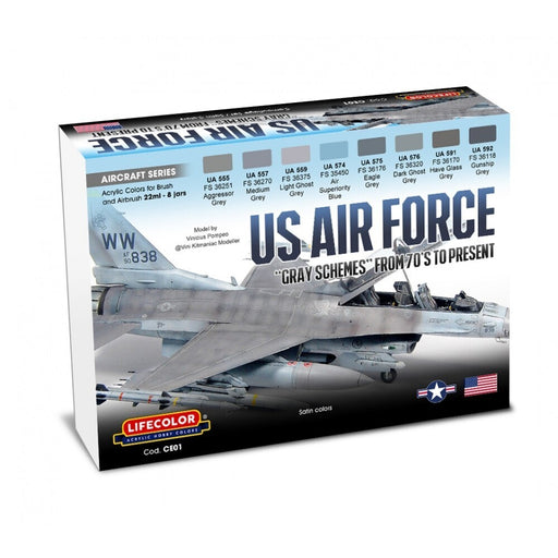 LifeColor CE01 Modern US Air Force Grey Schemes (22ml x 8) - Hobby City NZ (8966373966061)