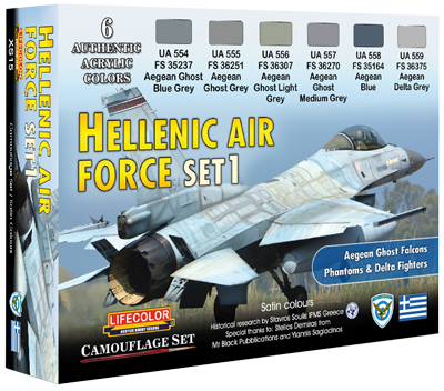 LifeColor XS15 Hellenic Air Force Set 1 6 Colour Acrylic Paint Set - Hobby City NZ (8966384910573)