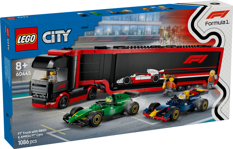 LEGO CITY F1 Truck with RB20 & AMR24 F1 Cars 60445