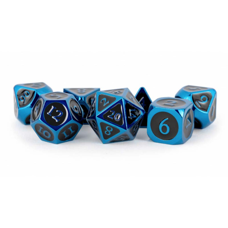 MDG MDG019 Metal Dice: Blue w/ Black Enamel 16mm Poly Set (9003841683693)