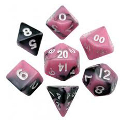 MDG MDG473 Mini Polyhedral Dice Set: Pink/Black w/ Gold Numbers (9003875893485)