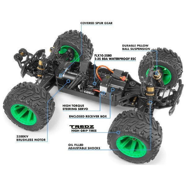 Maverick MV150203 1/10 4WD Quantum MT FLUX 80A - Silver/Green - Hobby City NZ