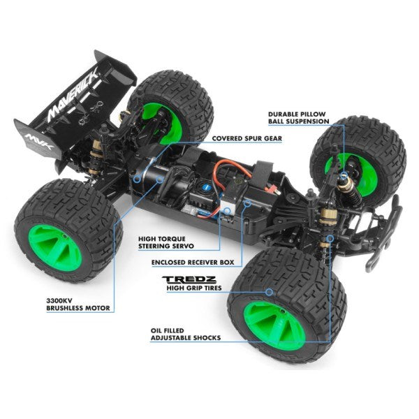 Maverick MV150208 1/10 Quantum XT FLUX 80A 4WD Stadium Truck RTR Silver/Green - Hobby City NZ