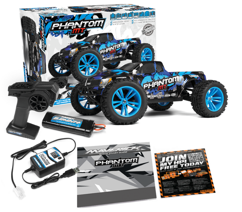 Maverick 150603 1/10 Phantom MT Bluee with Battery & Chargerh - Hobby City NZ (8503304814829)