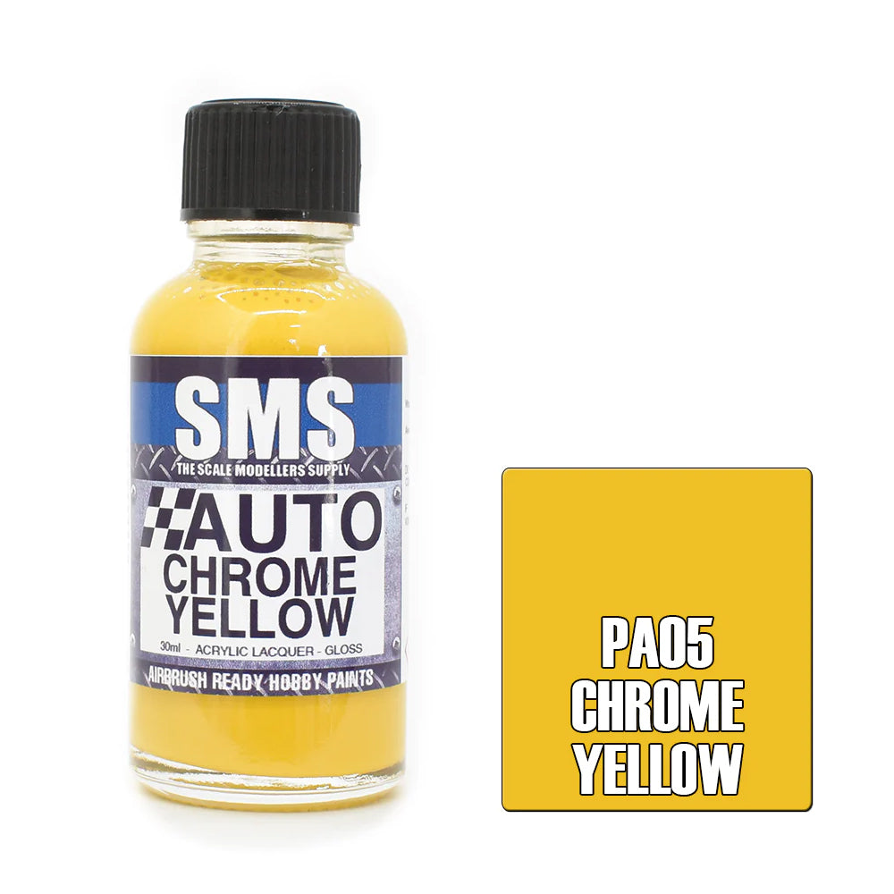 Scale Modellers Supply SMS Auto Colour Chrome Yellow Airbrush Paint 30ml - PA05