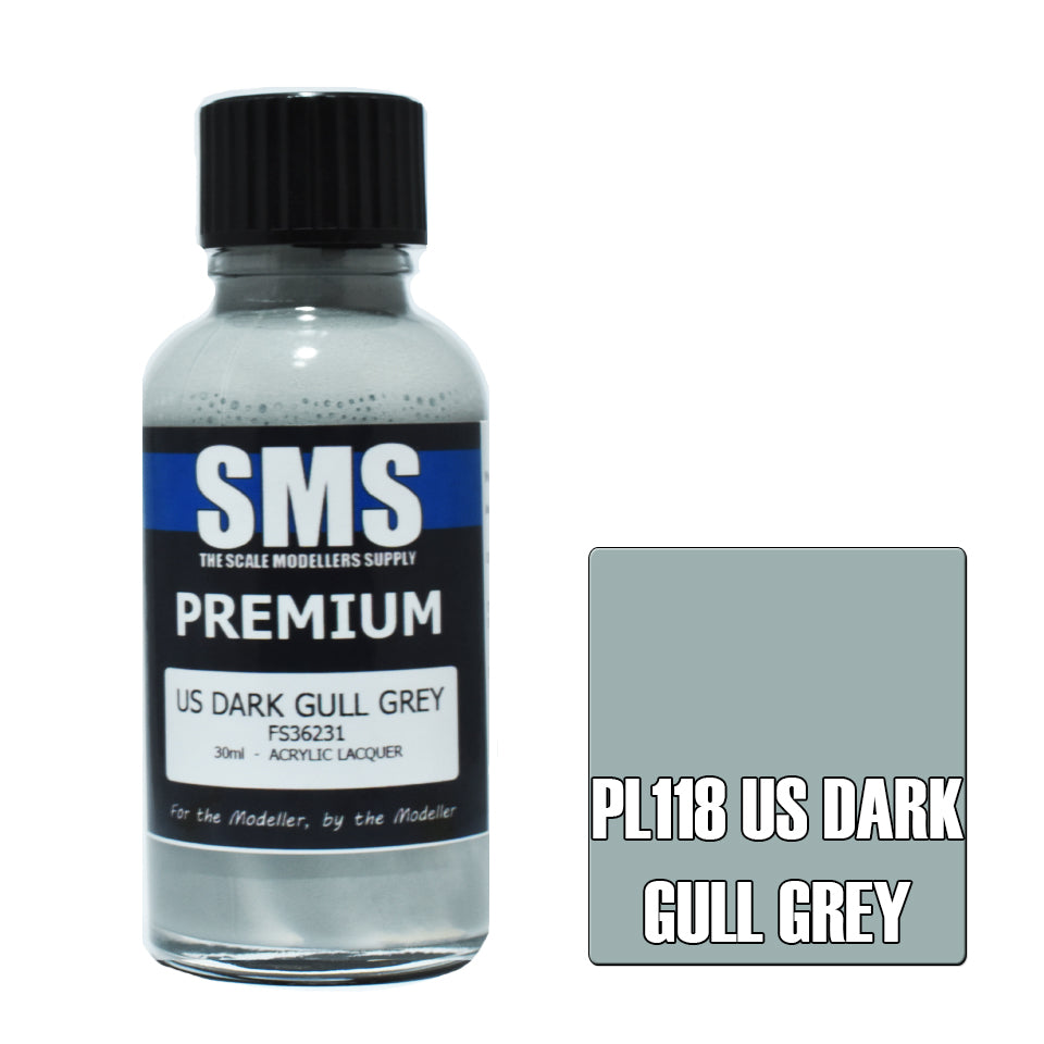 Scale Modellers Supply SMS Premium US Dark Gull Grey Acrylic Lacquer Airbrush Paint 30ml - PL118