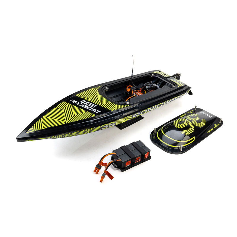 Pro Sonicwake V3 36in Self-Righting 96+ KPH Black/Green RC Boat (17)